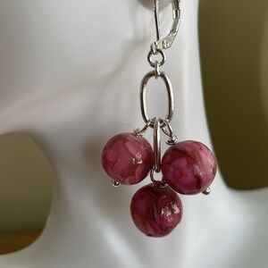 HAND CRAFTED PINK MOTHER OF PEARL SHELL PIERCED DROP EARRINGS Pink Silver Tan